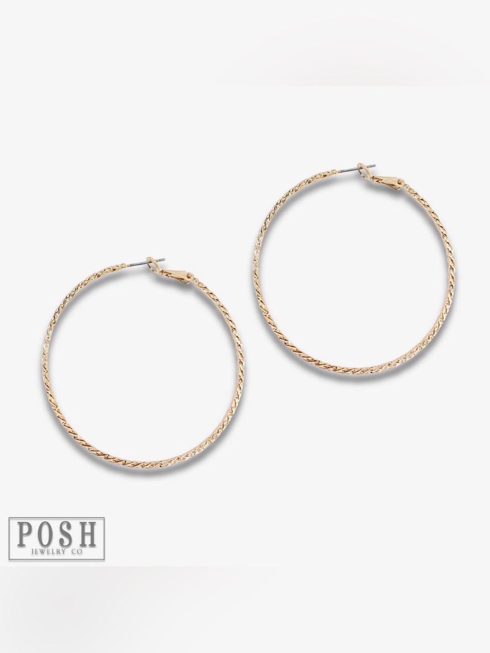 Posh Gold-Tone Diamond Textured Hoop Earrings for Women